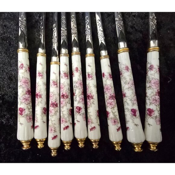 8 Baek San 18-8 Stainless 3 Spoons 3 Pairs Chopsticks Floral Bone China Handle - Picture 2 of 4